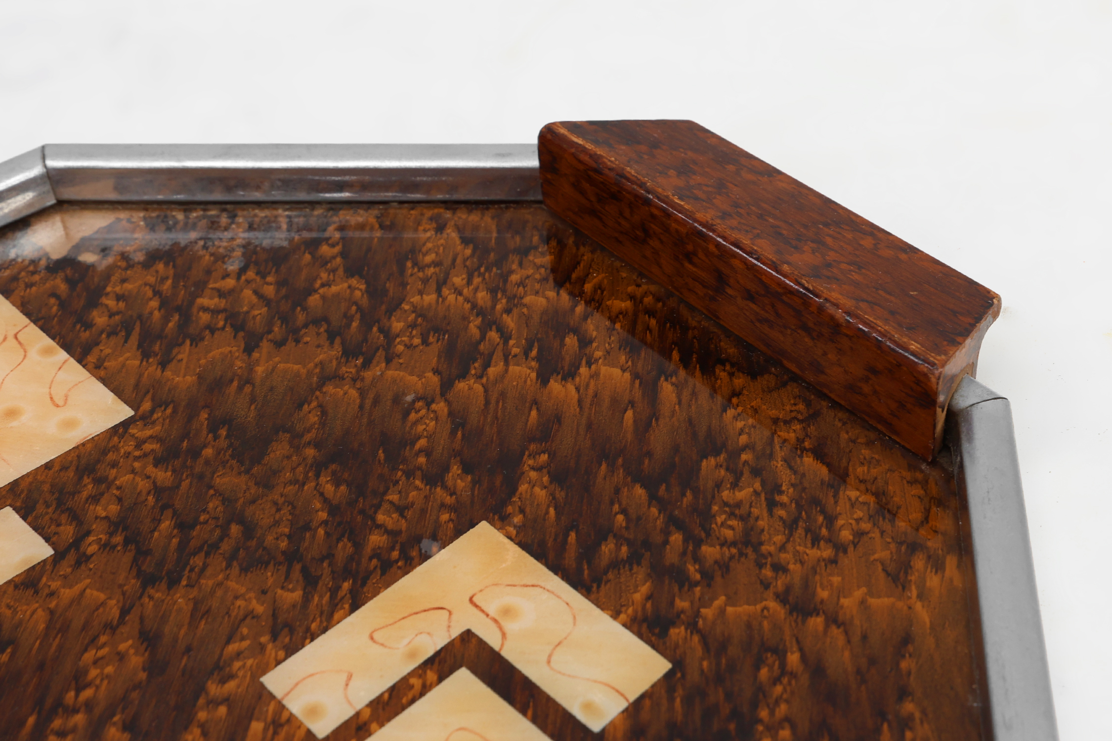 Art Deco Whiskey Tray in Metal and Wood, Belgium 1920sthumbnail